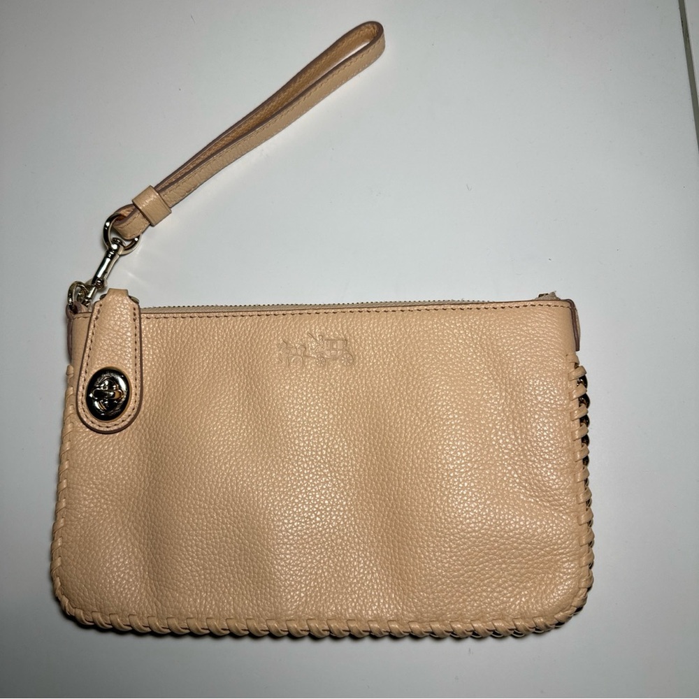 Coach Large Turnlock Wristlet Blush Pink Pebbled Leather  #52778